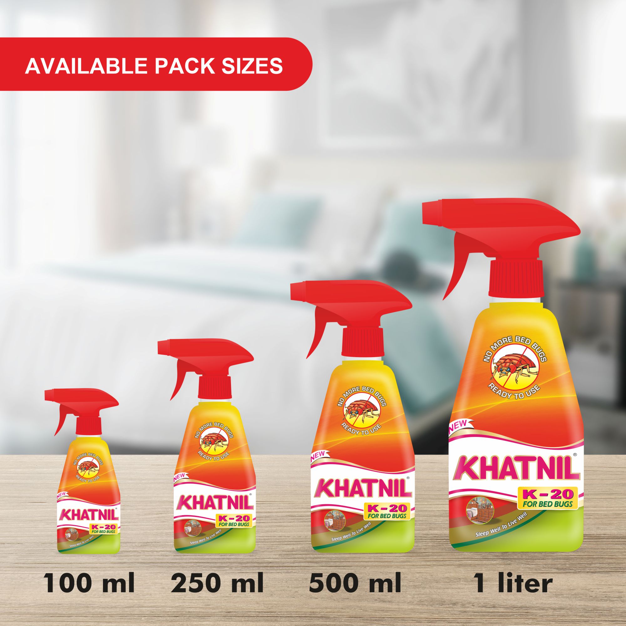Khatnil K-20 for killing bed bugs 4 variants of Khatnil k-20 bottles available online